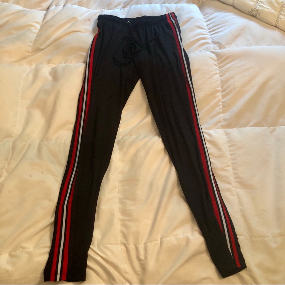 Black Leggings with Red & White Stripes
